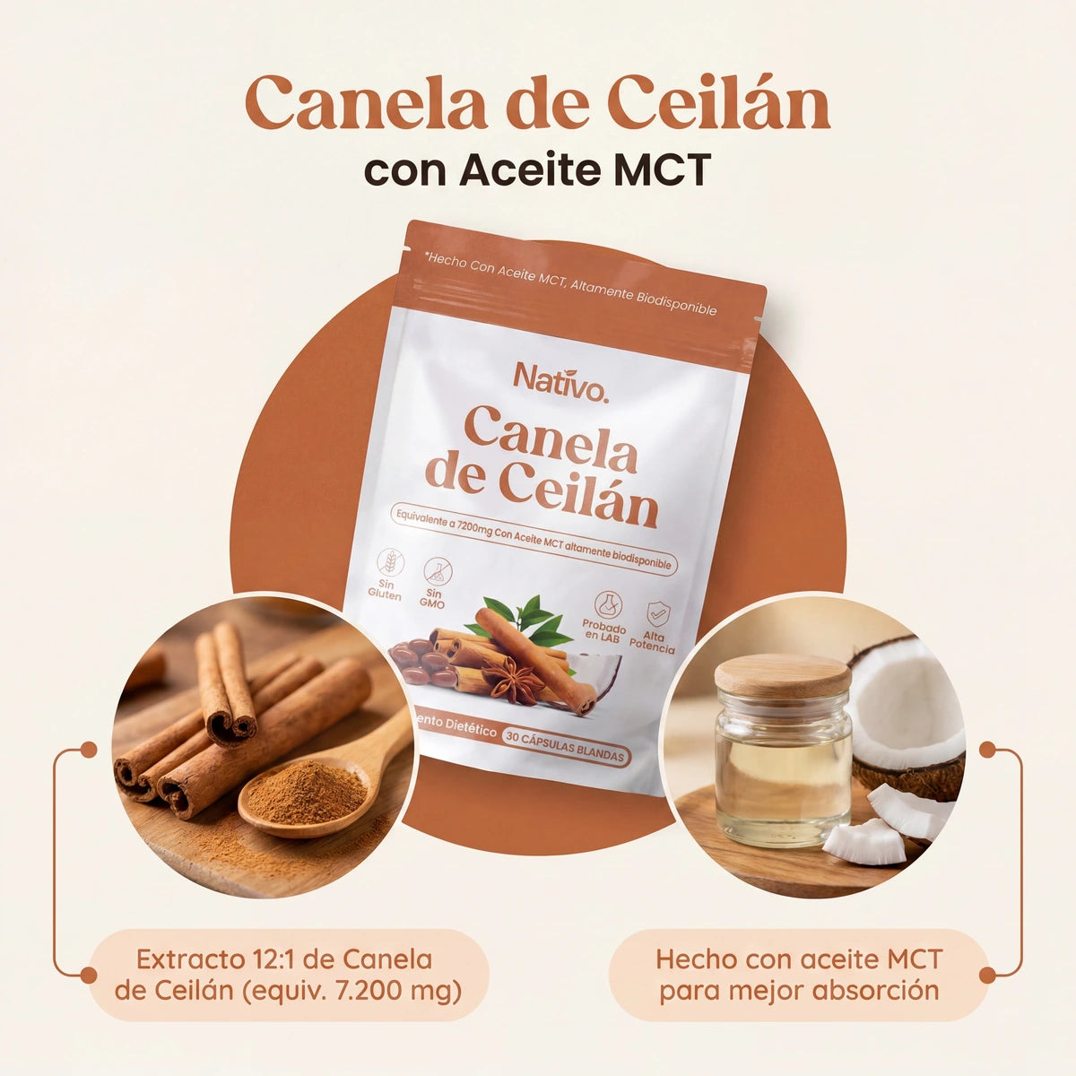 Canela de Ceilán 7200 mg con aceite MCT