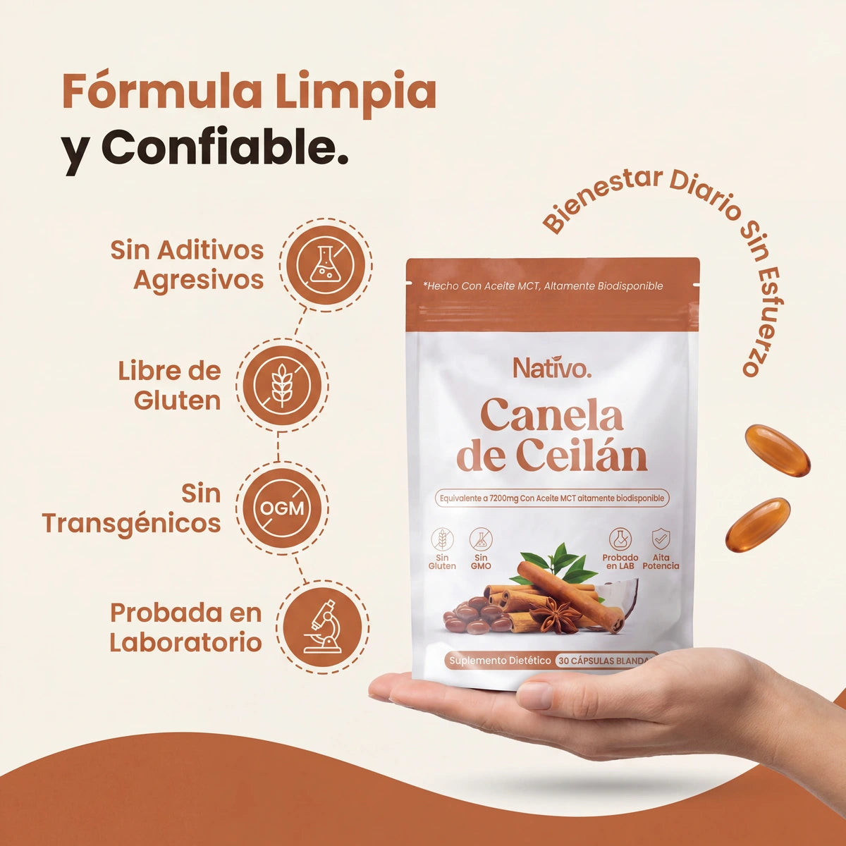 Canela de Ceilán 7200 mg con aceite MCT